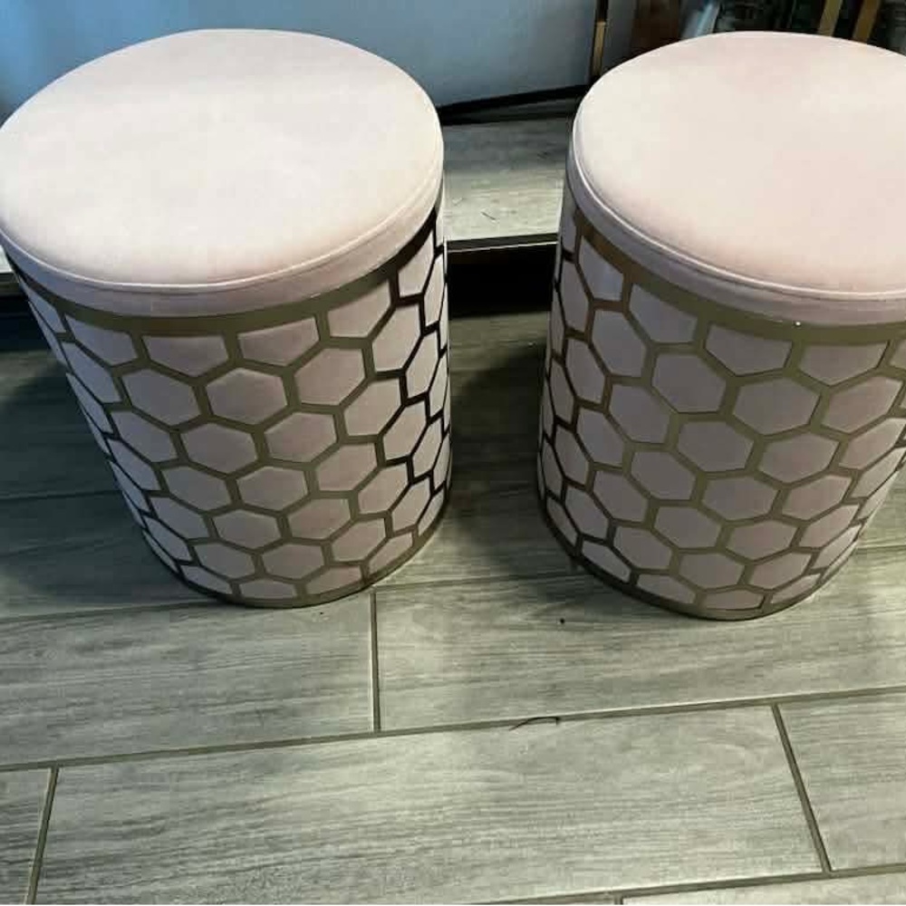 Chic Pink and Gold Honeycomb Accent Stools